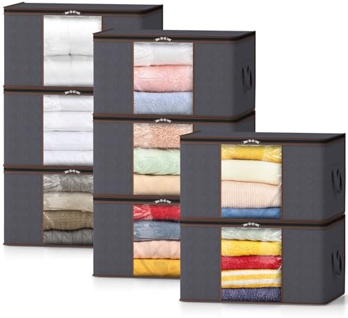 Lifewit 75L Aufbewahrungstasche Groß, Schrank Organizer Set 8 Stück | Unterbett Aufbewahrungsbox mit Deckel, Faltbar Kleideraufbewahrung, Umzugskarton, verstärkt Griff, für Bettwäsche, Bettdecken