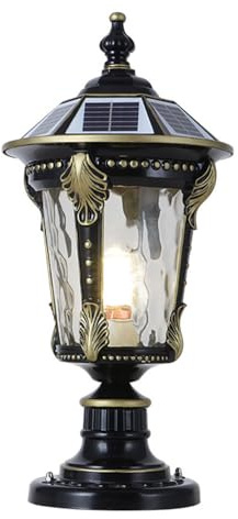 RCIDOS Solar Waterproof Lamp Shade Traditional Column Headlight Outdoor Pillar Head Light Fence Courtyard Lighting Fixture Exterior Post Lantern With Pier Mount Base For Landscape Community Patio Gard