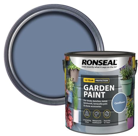 ARUUJ Multipurpose Colour & Protect Paint 2.5L Tin - Exterior Wood Coating for Sheds, Benches, Metal, Brickwork, Pots - Waterproof Garden Furniture (Cornflower)