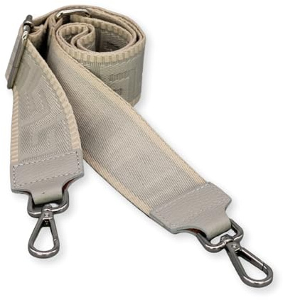 Brise Art Taschengurt, 5 cm Breit, Verstellbarer Schultergurt 80-130 cm | Taschenriemen aus Polyesterstoff & Leder, 360° drehbare Metallkarabiner in Silber