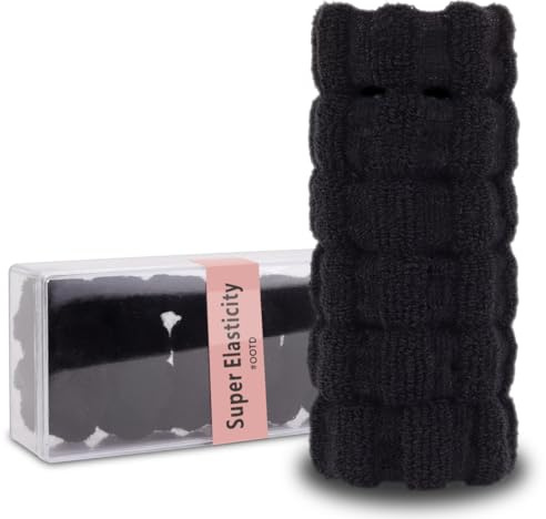 SXQLYH 6 pezzi Grande Fermacoda per Capelli Senza Cucitura Cotone Stretch Elastici di Pettinatura a Coda di Cavallo per Capelli Spessi Pesanti Lunghi e Ricci, nessuna piega, nessuna rottura (nero)