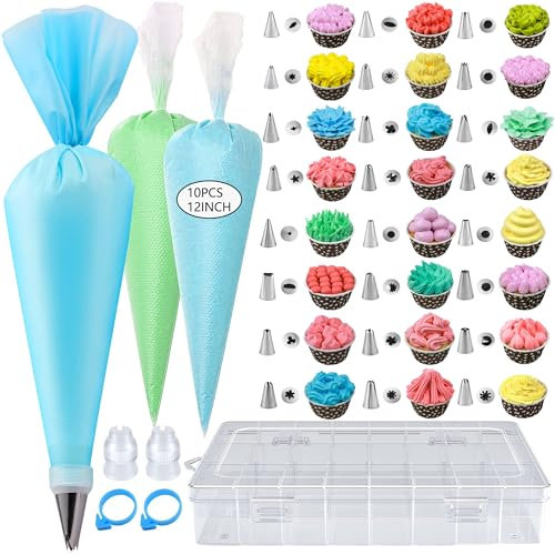 GZMAISULEE Spritzbeutel mit Tüllen 40 Stück Spritztüllen Set Torten Zubehör mit Spritztüllen Edelstahl, Silikon Spritzbeutel für Cupcakes, Torten Dekorieren, Kuchen