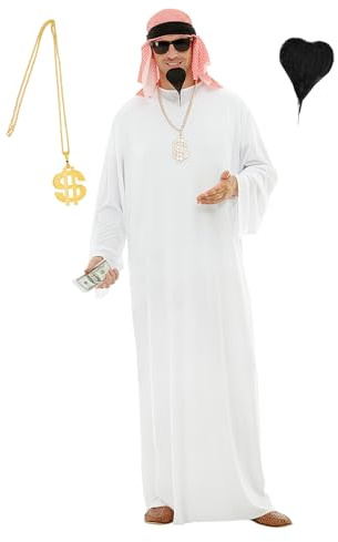 Funidelia Araber Kostüm für Herren mit Zubehör – Scheich Verkleidung für Erwachsene – Karneval & Halloween – Größe L – Weiß