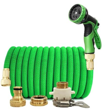 Gartenwasserschlauch, erweiterbar, doppelter Metallanschluss, Hochdruck-PVC-Rolle, magische Wasserleitungen for Garten, Bauernhof, Bewässerung, Autowäsche (Color : Green kit, Size : 1/2''_100FT-30M