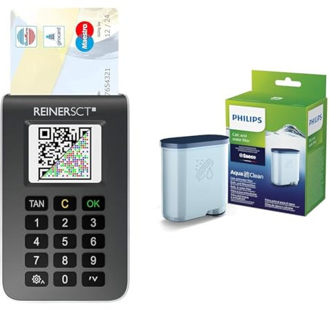 REINER SCT tanJack Photo QR I Chip chipTAN-Tan Generator für Online Banking & Philips AquaClean Kalk- und Wasserfilter für Espressomaschine, Kein Entkalken bis 5000 Tassen, Einzelpack
