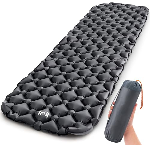 Lightweight Sleeping Mat, Ultra Light Inflatable Camping Pad, Outdoor Hiking Backpacking Festival Air Mattress, Waterproof TPU, 190cm x 56cm x 5.5cm, 520g (Black)