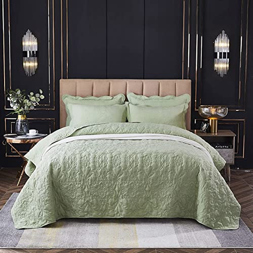 Einfarbige Quilt-Tagesdecken-Set, Baumwolle, Vintage-Patchwork-Tagesdecke, wendbar, Gesteppte Überwürfe, Bettdecken, Doppelbett, Super-King-Size-Bett, Größe 2 Kissenbezüge, Grün, 220 x 240