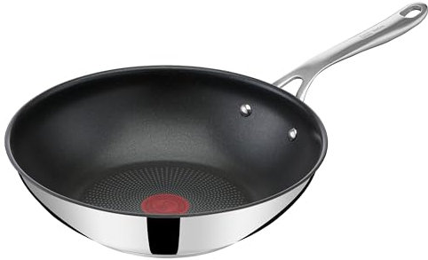 Tefal Jamie Oliver by Cook's Direct On E3041934 - Padella per wok, rivestimento antiaderente, segnale termico, manico rivettato, adatta a induzione, in acciaio inox