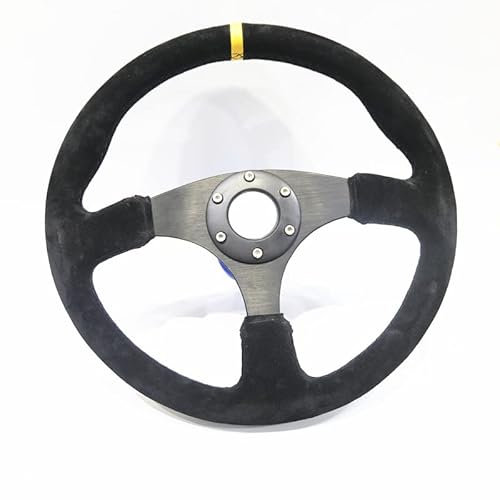 ZHANGSHUMIN Sportlenkrad Rennsport- 14-Zoll-350mm-flaches Drift-Lenkrad/Wildleder-Lenkrad Holzlenkrad(Yellow Ring)