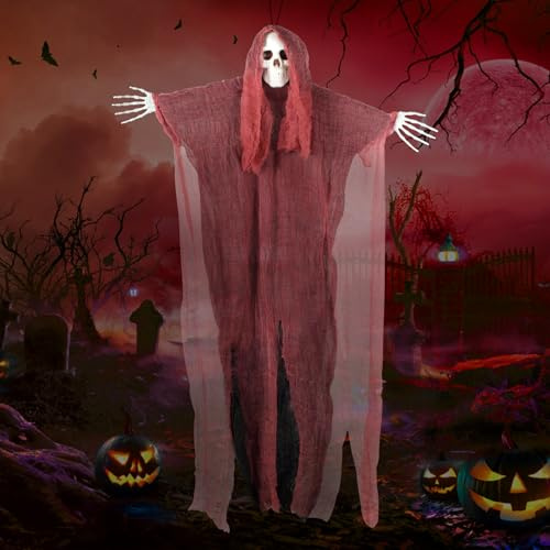 Halloween Deko Outdoor, Skelett, Hängende Geister, Hanging Ghost Deko für Wand, Tür und Draußen, Hängend Grim Reaper Dekoration für Drinnen, Haus, Yard und Party