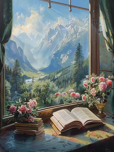 Reofrey Diamond Painting Zubehör Fenster, Full Dril Landschaft Diamant Painting Bilder Set Diamant Malerei Vollbohrer, Kreuzstich Erwachsene Stickerei Crystal Strass Foto Craft Für Wall Home 30X40cm