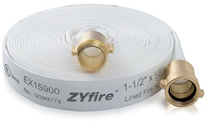 ZYfire Fire Hose - 1-1/2 ID x 50 FT Single Jacket TPU Firefighter Hose with M × F NST/NH Brass Couplings 750 PSI Burst Pressure Lightweight for Use in Firefighting