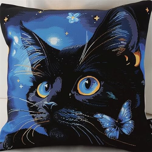 Kitquiver Knüpfkissen Set Katze Knüpffaden Set (43X43cm) DIY Knüpfen Set Kissen Bastelset Knüpfen Handwerksset Kissen DIY Bastelset für Anfänger für die Sofa-Heimdekoration