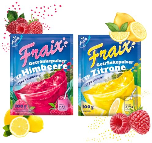 FRAIX Polvere di lampone + limone (confezione da 50 pezzi) (25 x 100 g) fruttata e rinfrescante, con vitamina C