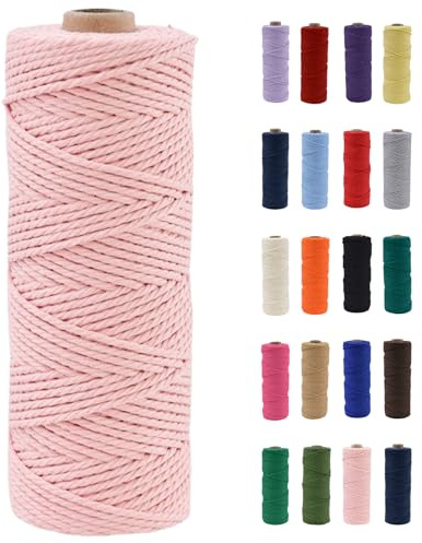 POPOYU 2mm Macrame Cord,100m Natural Cotton Macrame Rope,Light Pink Macrame Cotton Cord Twine Rope Craft String Without Chemicals for DIY Crafts,Macrame Art,Gift Wrapping,Christmas Wedding Decor