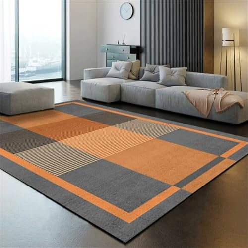 QGYFRE Kurzflor Teppich Auslegware Teppichboden läufer 200x260CM küche waschbar orange Graues modernes geometrisches Muster erleichtert die Reinigung von Teppichen