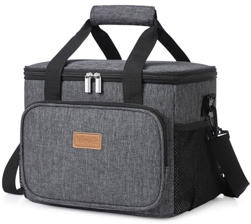 Lifewit Borsa Termica Porta Pranzo 15L(24 Lattine), Grande Borse Frigo Pranzo Ufficio per Uomo e Donna, Lunch Bag per Lavoro, Mare, Viaggio, Spiaggia, Grigio Scuro