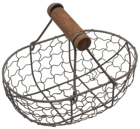 Wedhapy Egg Basket Vintage Small Metal Egg Holder with Handle Black Rustic Kitchen Storage Basket Countertop Organizer for Fresh Eggs, Bread, Fruit, Vegetable Egg Basket Egg Holder Egg Holder S