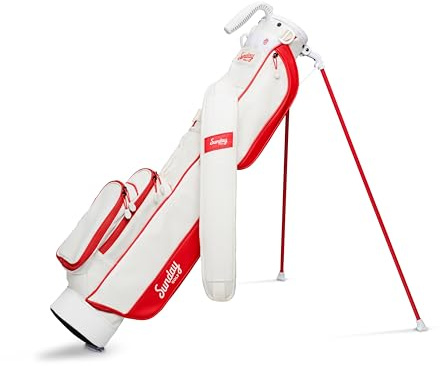 Sunday Golf Loma Bag – Leichte Golftasche mit Gurt und Ständer – einfach zu tragende Pitch n Putt Golftasche – Standtasche für die Driving Range, Par 3 und Executive Courses, 78.7 cm (Rot & Off White)