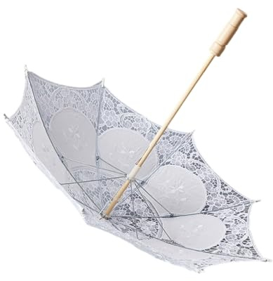 MARCBUSE Elegant Lace Umbrella Parasol for 1920s Party and Wedding Photography Props White Lace Parasol for Lady