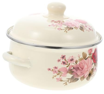 Cabilock Casserole Émaillée Couvercle, Marmite Résistante à L'usure en Émail, Poignée Antiadhésive et Transfert de Chaleur, Accessoire la Cuisine Original pour Maison