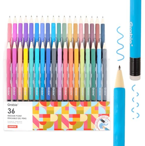 Grabie Bolígrafos de gel borrables, 36 colores borrables, para hacer desaparecer los errores, tintas de colores surtidos para planificar la escritura y dibujar, bolígrafos de gel para colorear