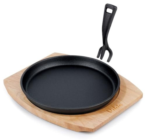 Vilde Bratpfanne Servierpfanne Pfanne zum Servieren aus Gusseisen mit Holzbrett 22 cm