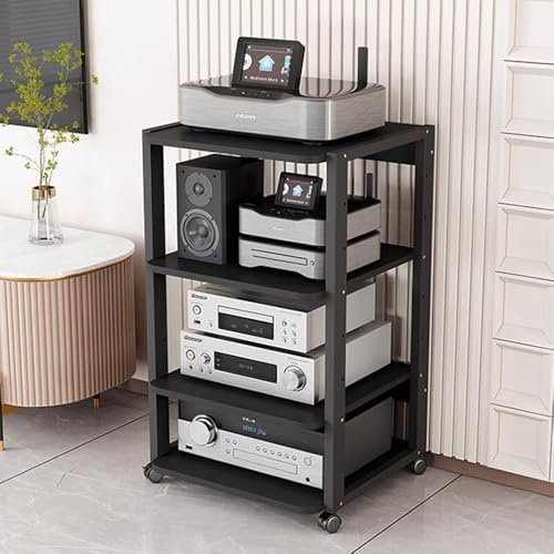 Generisch HiFi Regal Audio Rack 4 Ebenen Beweglicher Medienschrank Aufbewahrungsschrank für Plattenspieler & Stereoanlagen, 90 cm hoch