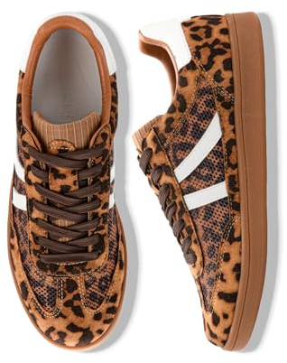 Rosella Carlie Womens Sneakers - Women's Fashion Sneakers with Removable Insole - Stylish and Lightweight Spring Shoes for Women Casual Non-Slip Lace-Up Walking Footwear (Leopard,10)
