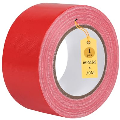Supaway Ruban Adhésif Rouge Résistant à l'Eau 60 mm x 30 m, Ruban Tissé Professionnel, 1 rouleau de Réparation, Détanchéité, Marquage, Bricolage, Idéal pour Réparations Intérieures et Extérieures