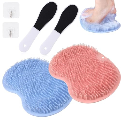 Lot de 6 brosses à pieds pour douche, 2 crochets, 2 limes à pieds, tapis de douche avec ventouses antidérapantes, pour nettoyer les massages, soulager les pieds fatigués