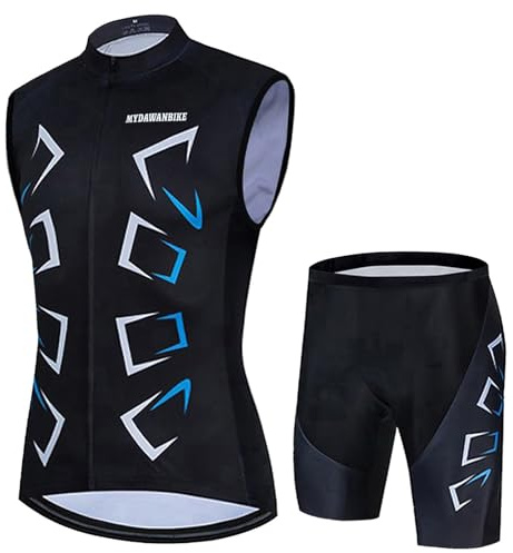 Completo Ciclismo Uomo Abbigliamento Bici MTB Estivo Maglia Ciclista,Maglietta Bicicletta Senza Maniche Gilet e Pantaloncini Shorts Bike con 19D Gel Imbottiti,Tuta Ciclo Sleeveless Asciugatura Rapida