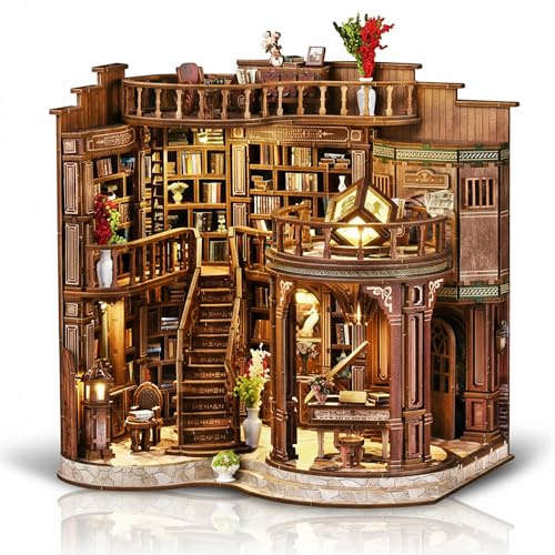 Book Nook Bibliothèque Grande, Kit DIY Miniature à Construire Maquette 3D Serre Livre, Maisons Poupées avec LED, Décor Étagère, Cadeau Créatif pour 14+