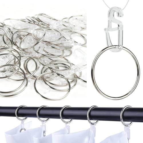 leruiyezs 50 Stück Gardinenringe Mit Haken, Metall Vorhangringe Mit Kunststoff Haken, 32mm Innendurchmesser, Silber, Für Fenster, Türen, Duschvorhänge, Gardinenstangen