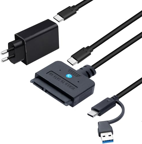 FARBOKO Adaptador SATA USB con fuente de alimentación de 30 W, adaptador 2 en 1 USB C/USB 3.0 a SATA para discos duros HDD SSD de 2,5 y 3,5 pulgadas (cable de 1,6 pies/50 cm)