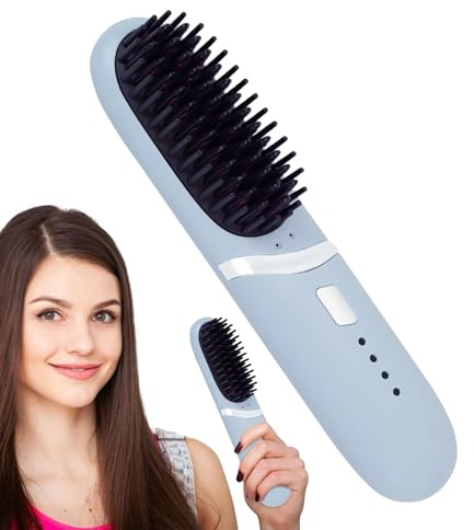 Plancha De Pelo Peine Alisador Portátil Recargable | Alisador De Pelo De Viaje Con 3 Ajustes De Temperatura Para Hombres Pelo Corto Largo Rizado Ondulado Viaje Playa Casa Salón