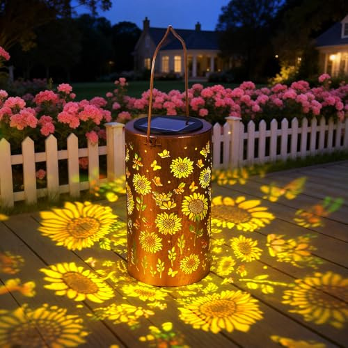 Solar Lanterns Outdoor Waterproof, Birthday Gifts for Women Mom Grandma, Hanging Colorful Sunflower Solar Lanterns, Metal Lanterns Decorative Outdoor for Yard, Patio, Porch, Garden