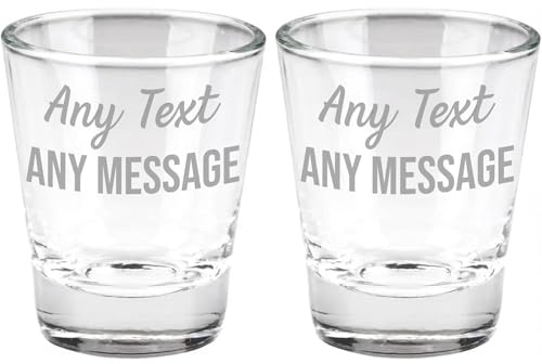 EKAM (Pack of 2) Personalised Engraved Short Glass, Customised with Any Message or Text for Any Occassion, Laser Engraved 1.5oz Shot Clear Glasses, Custom Tequila, Vodka Shot Glasses