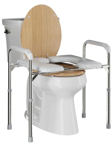 Raised Toilet Seat with Handles, Heavy Duty Toilet Seat Riser for Seniors with Height Adjustable, up to 450lbs, Toilet Chair for Elderly, Pregnant and Handicap, Fit Any Toilet, White