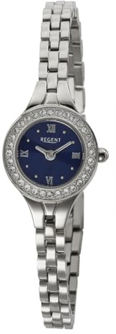REGENT F-1672 - Reloj de pulsera para mujer, acero inoxidable, color plata/azul, bisel engastado con cristales de 19 mm, cuarzo
