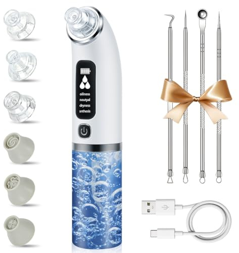 Vicloon Mitesserentferner, Porenreiniger mit 4 Saugstufen 6 Saugspitzen & Sichtbarem Wassertank, Gesicht Mitesser Sauger, Vakuumsauger Gesichtsreinigung, Blackhead Remover für Gesicht, Weiß