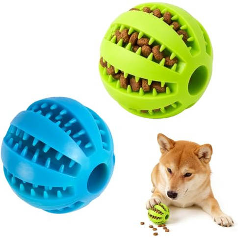 M.J COMFY-LIFE 4PCS Dog Treat Dispensing Toy Ball, 7cm Interactive Rubber Chew Ball for Dogs, Teeth Cleaning & Dental Care Toy, IQ Training Puzzle Toy Durable Dog Chew Toy for Small Medium Large Dogs