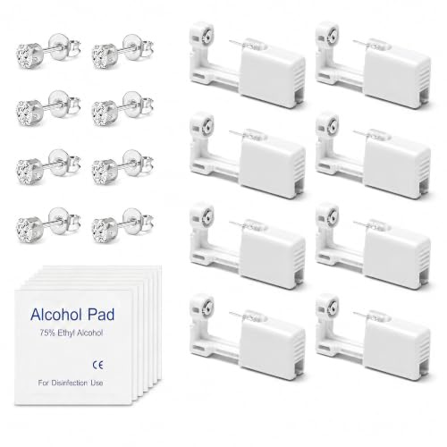 8Pcs Ear Piercing Gun Kit with 4mm 316 Stainless Steel Studs and Pads