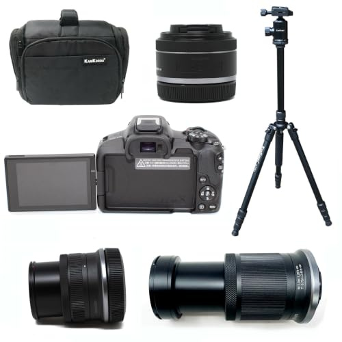 KamKorda Camera Bag + Flash + R50 Mirrorless Camera + RF-S 18-45mm + RF-S 55-210mm + RF 50mm f/1.8 STM lenses, 24.2MP APS-C CMOS Sensor, UHD 4K Video + 2 Year Warranty