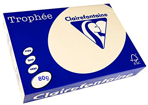 Clairefontaine 1871C - Karton mit 5 Ries à 500 Blatt Druckerpapier / Kopierpapier Trophée, DIN A4 (21x29,7 cm), 80g, Elfenbein Pastellfarbe, 1 Karton