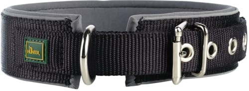 HUNTER Hundehalsband NEOPREN Reflect, Farbe: schwarz/grau, weiche Polsterung, reflektierend, besonders breit für optimalen, ideal für Spaziergänge in der Dämmerung, Größe: 45