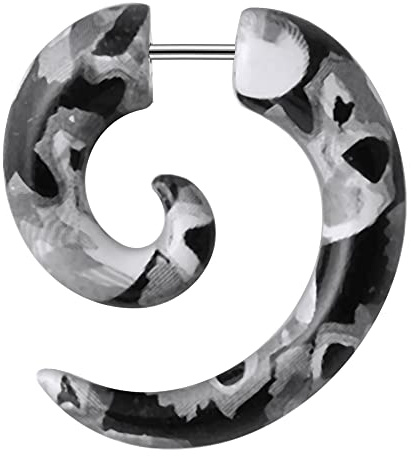 Monster Piercing UV Acryl & 316L Chirurgenstahl | Fake Tunnel | Schlangenhaut Optik | Fake Dehnschnecke Plug Piercing Fleischtunnel Spirale | Stabstärke: 16 Gauge | Stablänge: 6MM
