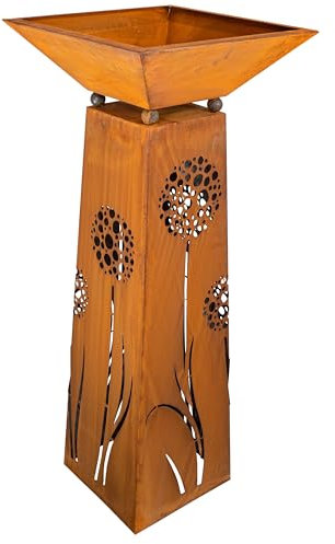 Rostikal Pflanzsäule Pusteblume 120 cm - inkl. Abnehmbarer Dekorative Pflanzschale - Hochwertige Gartensäule und Wetterfeste Edelrost Deko für Garten und Terrasse