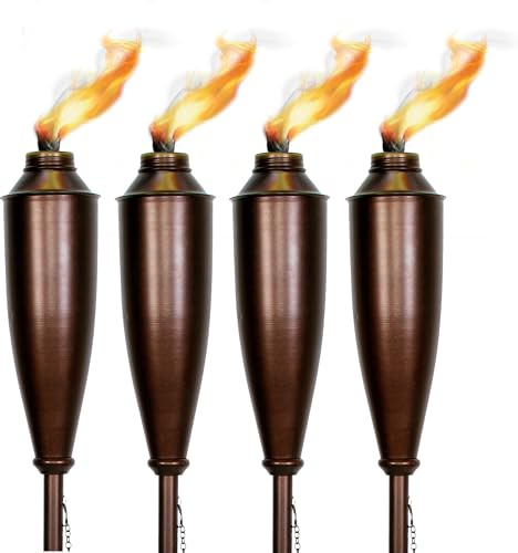 Garden Torches for Outside -Deco Home Pack of 4 Metal Garden Torches Citronella Oil for Outdoor Ambiance - Decorative and Functional Citronella Torches for Patio, Lawn, and Backyard- Bronze
