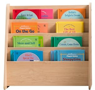 IRIS USA Wide Wooden Magazine Rack, 4-Pocket Periodical Book Sketchbook Stand with Deep Compartments for Living Room Office, Light Brown